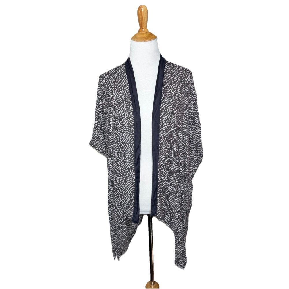 LOFT Grey Geo Print Open Front Lightweight Flowy Kimono Top Size M/L Womens